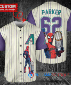 Arizona Diamondbacks x Marvel Spiderman with Trophy Custom Baseball Jersey Cream-Purple