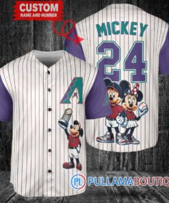 Arizona Diamondbacks x Mickey and Minnie with Trophy Baseball Jersey Cream-Purple