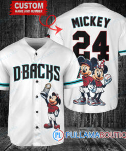 Arizona Diamondbacks x Mickey and Minnie with Trophy Baseball Jersey White