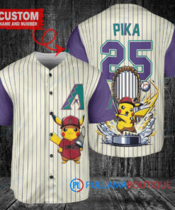 Arizona Diamondbacks x Pikachu Pokemon with Trophy Custom Baseball Jersey Cream-Purple