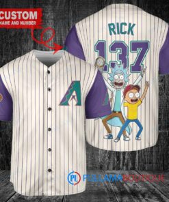 Arizona Diamondbacks x Rick and Morty with Trophy Custom Baseball Jersey Cream-Purple