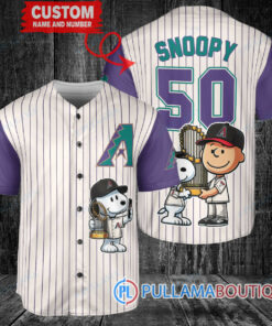 Arizona Diamondbacks x Snoopy and Charlie Brown with Trophy Baseball Jersey Cream-Purple