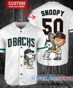 Arizona Diamondbacks x Snoopy and Charlie Brown with Trophy Baseball Jersey White