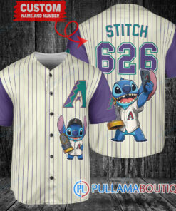 Arizona Diamondbacks x Stitch with Trophy Baseball Jersey Cream-Purple