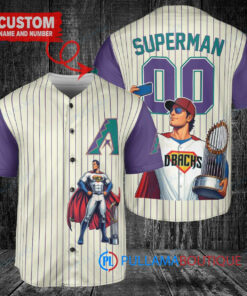 Arizona Diamondbacks x Superman DC Comics with Trophy Custom Baseball Jersey Cream-Purple