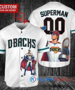 Arizona Diamondbacks x Superman DC Comics with Trophy Custom Baseball Jersey White