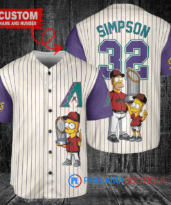 Arizona Diamondbacks x The Simpsons Bart Simpson, Homer Simpson, Lisa Simpson with Trophy Custom Baseball Jersey Cream-Purple