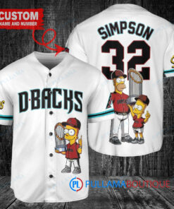 Arizona Diamondbacks x The Simpsons Bart Simpson, Homer Simpson, Lisa Simpson with Trophy Custom Baseball Jersey White