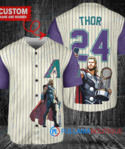 Arizona Diamondbacks x Thor Marvel with Trophy Custom Baseball Jersey Cream-Purple