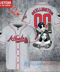 Atlanta Braves Jack Skellington Sally World Series Trophy Baseball Jersey Gray