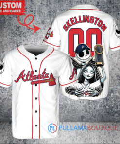 Atlanta Braves Jack Skellington Sally World Series Trophy Baseball Jersey White V2