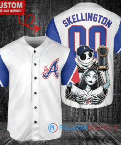 Atlanta Braves Jack Skellington Sally World Series Trophy Baseball Jersey White