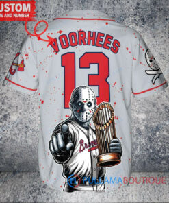 Atlanta Braves Jason Voorhees Halloween World Series Trophy Baseball Jersey Gray