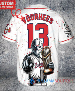 Atlanta Braves Jason Voorhees Halloween World Series Trophy Baseball Jersey White V2