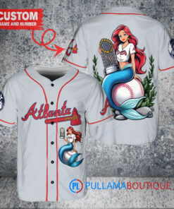 Atlanta Braves x Ariel Mermaid with Trophy Custom Baseball Jersey Gray