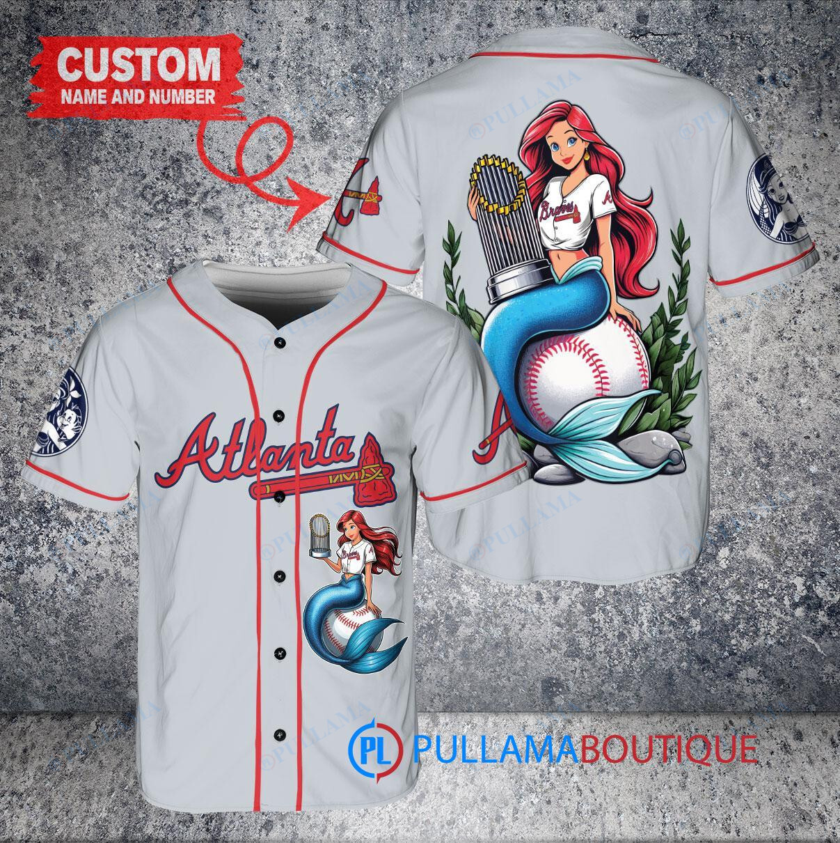 Chicago Cubs x Ariel Mermaid with Trophy Custom Baseball Jersey Navy