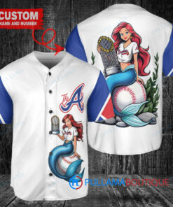 Atlanta Braves x Ariel Mermaid with Trophy Custom Baseball Jersey White City Connect