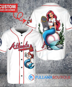 Atlanta Braves x Ariel Mermaid with Trophy Custom Baseball Jersey White