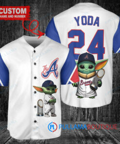 Atlanta Braves x Baby Yoda Star Wars The Mandalorian with Trophy Custom Baseball Jersey White City Connect