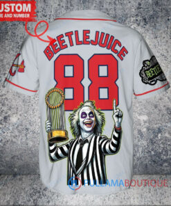 Atlanta Braves x Beetlejuice Halloween with World Series Trophy Custom Baseball Jersey Gray