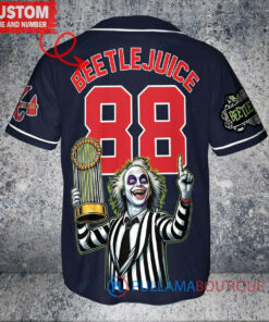 Atlanta Braves x Beetlejuice Halloween with World Series Trophy Custom Baseball Jersey Navy