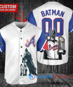 Atlanta Braves x DC Comics Batman The Dark Knight with Trophy Custom Baseball Jersey White City Connect