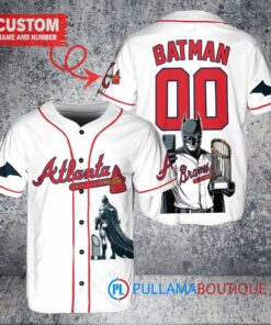 Atlanta Braves x DC Comics Batman The Dark Knight with Trophy Custom Baseball Jersey White