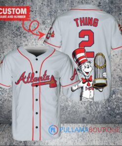 Atlanta Braves x Dr Seuss with World Series Trophy Custom Baseball Jersey Gray