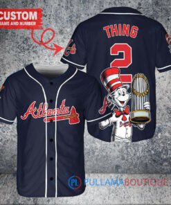 Atlanta Braves x Dr Seuss with World Series Trophy Custom Baseball Jersey Navy