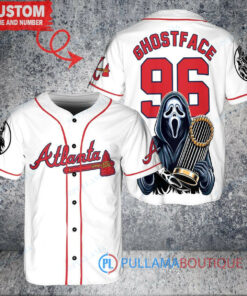 Atlanta Braves x Ghostface Scream Halloween Halloween with World Series Trophy Custom Baseball Jersey White