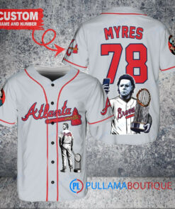 Atlanta Braves x Halloween Michael Myers with Trophy Custom Baseball Jersey Gray