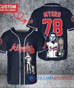 Atlanta Braves x Halloween Michael Myers with Trophy Custom Baseball Jersey Navy