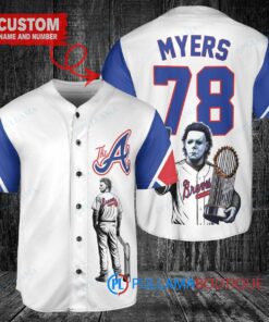 Atlanta Braves x Halloween Michael Myers with Trophy Custom Baseball Jersey White City Connect