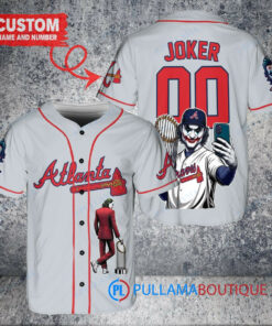 Atlanta Braves x Joker DC Comics with Trophy Custom Baseball Jersey Gray