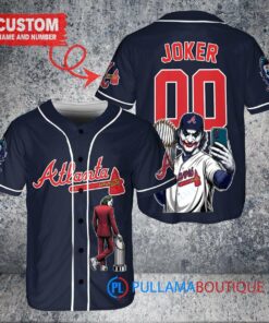 Atlanta Braves x Joker DC Comics with Trophy Custom Baseball Jersey Navy