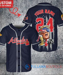 Atlanta Braves x Limited Edition with World Series Trophy Custom Baseball Jersey Navy