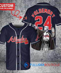 Atlanta Braves x Lord Voldemort Harry Potter with Trophy Custom Baseball Jersey Navy