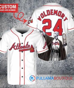 Atlanta Braves x Lord Voldemort Harry Potter with Trophy Custom Baseball Jersey White