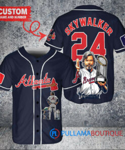 Atlanta Braves x Luke Skywalker Star Wars with Trophy Custom Baseball Jersey Navy