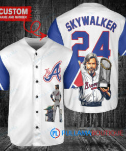 Atlanta Braves x Luke Skywalker Star Wars with Trophy Custom Baseball Jersey White City Connect