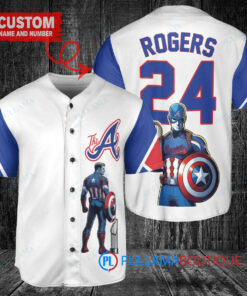 Atlanta Braves x Marvel Captain America Steve Rogers with Trophy Custom Baseball Jersey White City Connect