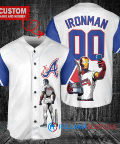 Atlanta Braves x Marvel Iron Man Tony Stark with Trophy Custom Baseball Jersey White City Connect