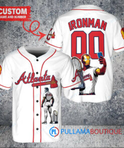 Atlanta Braves x Marvel Iron Man Tony Stark with Trophy Custom Baseball Jersey White