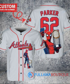 Atlanta Braves x Marvel Spiderman with Trophy Custom Baseball Jersey Gray