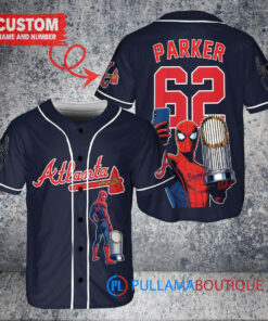 Atlanta Braves x Marvel Spiderman with Trophy Custom Baseball Jersey Navy