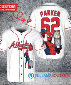 Atlanta Braves x Marvel Spiderman with Trophy Custom Baseball Jersey White