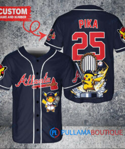 Atlanta Braves x Pikachu Pokemon with Trophy Custom Baseball Jersey Navy