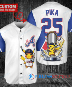 Atlanta Braves x Pikachu Pokemon with Trophy Custom Baseball Jersey White City Connect