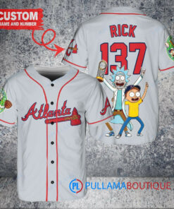 Atlanta Braves x Rick and Morty with Trophy Custom Baseball Jersey Gray