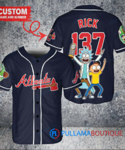 Atlanta Braves x Rick and Morty with Trophy Custom Baseball Jersey Navy